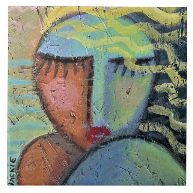 Beach Hair Abstract Painting on OSB Board Tile (Front)