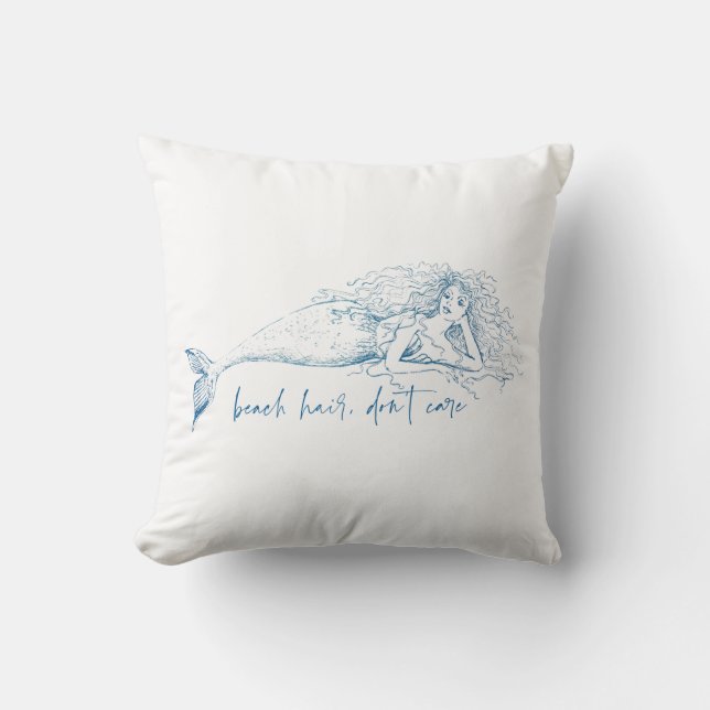 Beach Hair Don't Care Mermaid Sand Dollar Quote Throw Pillow (Front)