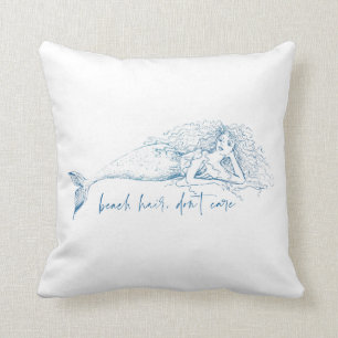 Beach Hair Don't Care Mermaid Sand Dollar Quote Throw Pillow