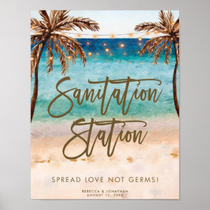 Beach hand sanitising station wedding sign