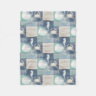 Beach Happy Place Blue Aqua Sea Fleece Blanket