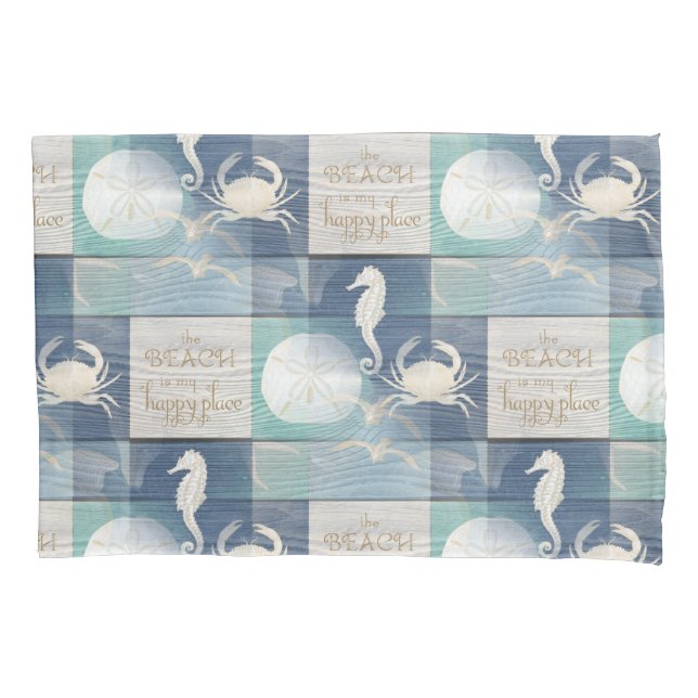 Beach Happy Place Blue Aqua Sea Pillowcase (Front)
