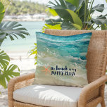 Beach Happy Place Watercolor Ocean Waves Coastal Throw Pillow<br><div class="desc">Add a beach vibe to your home with this cozy cotton coastal throw pillow featuring watercolor tropical turquoise and sea foam ocean waves,  coral starfish and "the beach is my happy place" typography in a nautical navy blue. Art by KL Stock</div>