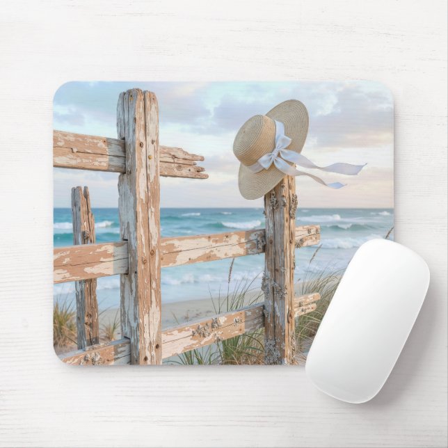 Beach Hat On Weathered Fence Post Mouse Pad (With Mouse)