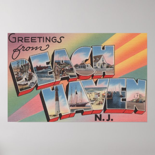 Beach Haven, New Jersey - Large Letter Scenes Poster (Front)