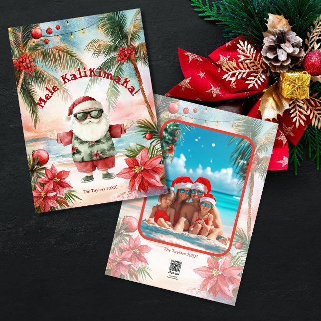 Beach Hawaii Mele Kalikimaka Christmas Photo Holiday Card (BEACH SANTA ON THE HAWAII)