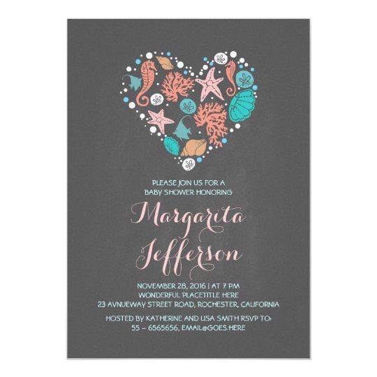 Beach Heart Nautical Coastal Baby shower Card