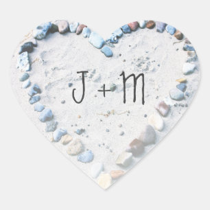 Beach Heart Wedding Favour Custom Stickers