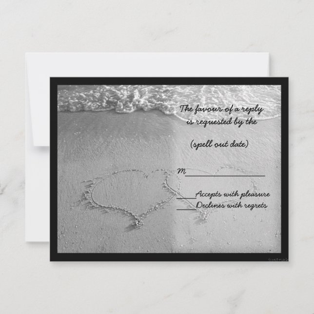 beach hearts bw rsvp card (Front)