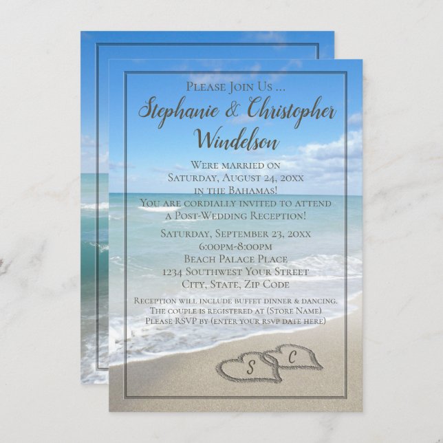 Beach Hearts Destination Post-Wedding Reception Invitation (Front/Back)