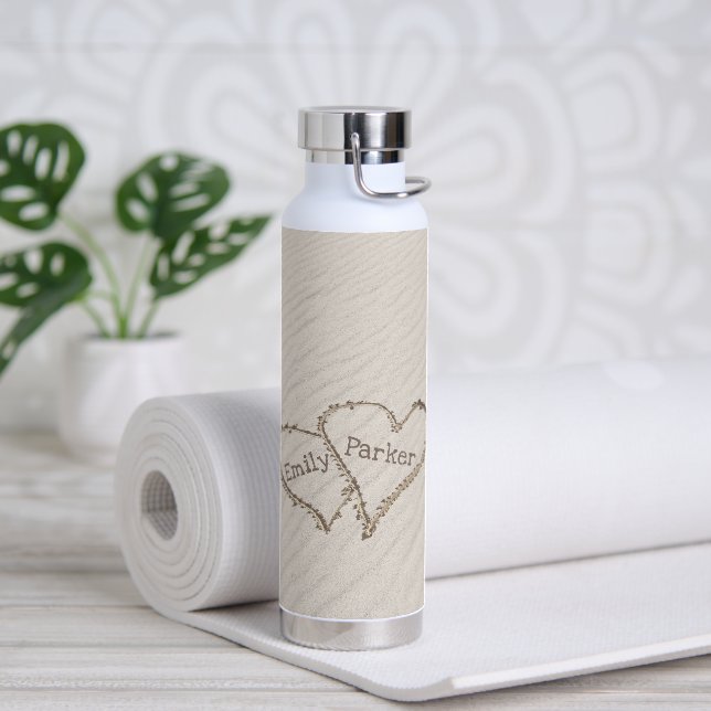 Beach Hearts in Sand Water Bottle (Yoga)