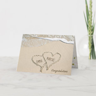 Beach Hearts in sand with surf Card