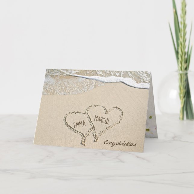 Beach Hearts in sand with surf Card (Front)