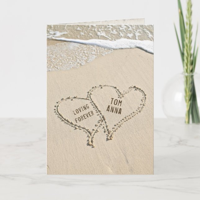 beach hearts in sand with surf card (Front)