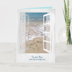 Beach Hearts in Window for Newlyweds Card