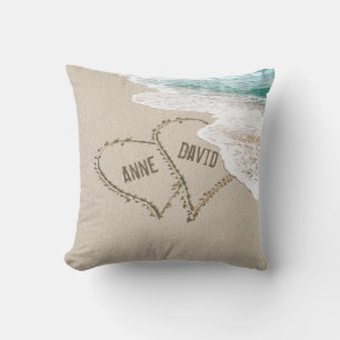 Beach Hearts On Sand  Throw Pillow