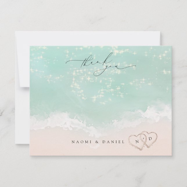 Beach Hearts Thank You Personalized Stationery Card (Front)