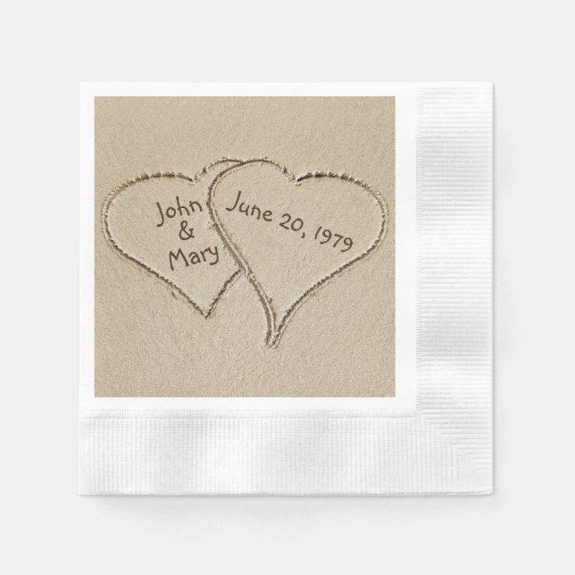 Beach Hearts wedding anniversary Napkin (Front)
