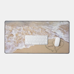 Beach Hearts With Names Desk Mat