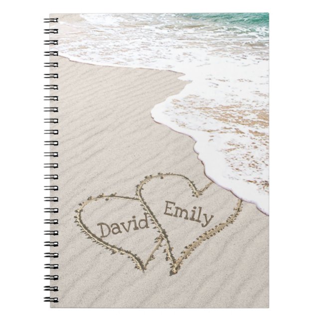 Beach Hearts with Names  Notebook (Front)