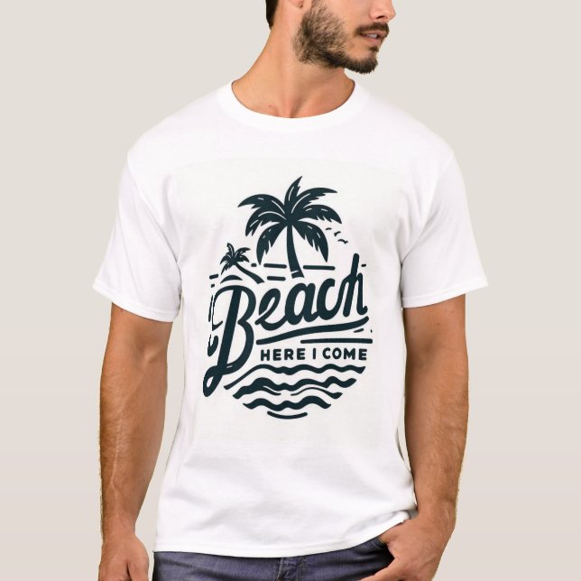 Beach Here I Come Tropical Palm Tree T-Shirt (Front)