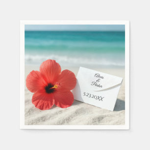 Beach Hibiscus Flower With Wedding Envelope Napkin