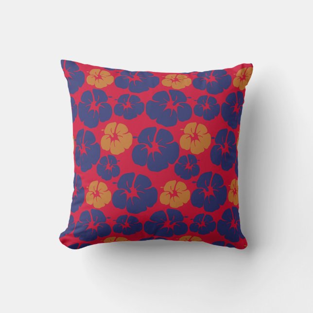 Beach Hibiscus Tropical Floral Throw Pillow (Front)