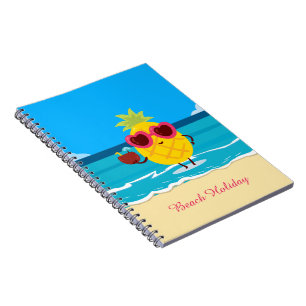 Beach holiday pink yellow pineapple cute cartoon   notebook