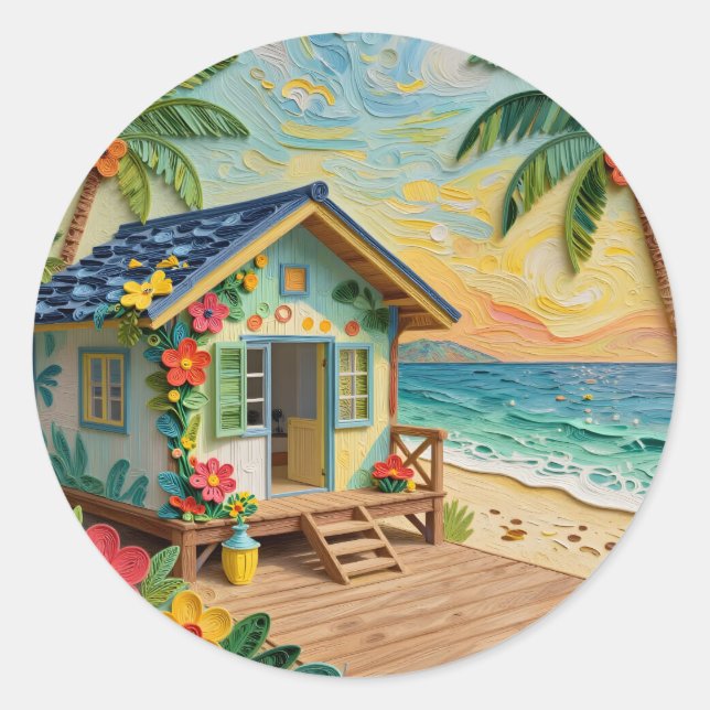 Beach Home Coastal Art Classic Round Sticker (Front)