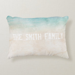 Beach Home Decor Custom Family Name Watercolor Accent Pillow