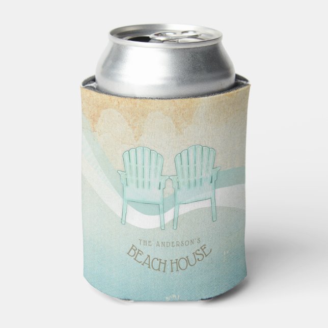Beach House Adirondack Chairs Aqua Blue ID623 Can Cooler (Can Front)