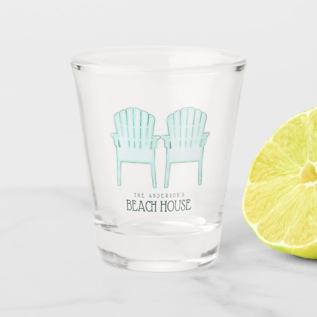 Beach House Adirondack Chairs Aqua ID623 Shot Glass (Front)