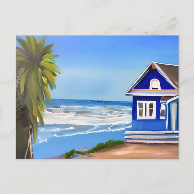 Beach House and Ocean Art | Saying Hello Postcard (Front)