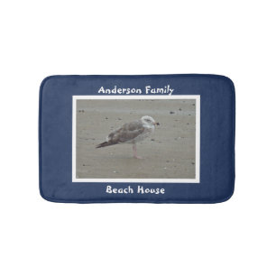 Beach House Artistic Seagull on Sand Ocean Animal Bath Mat