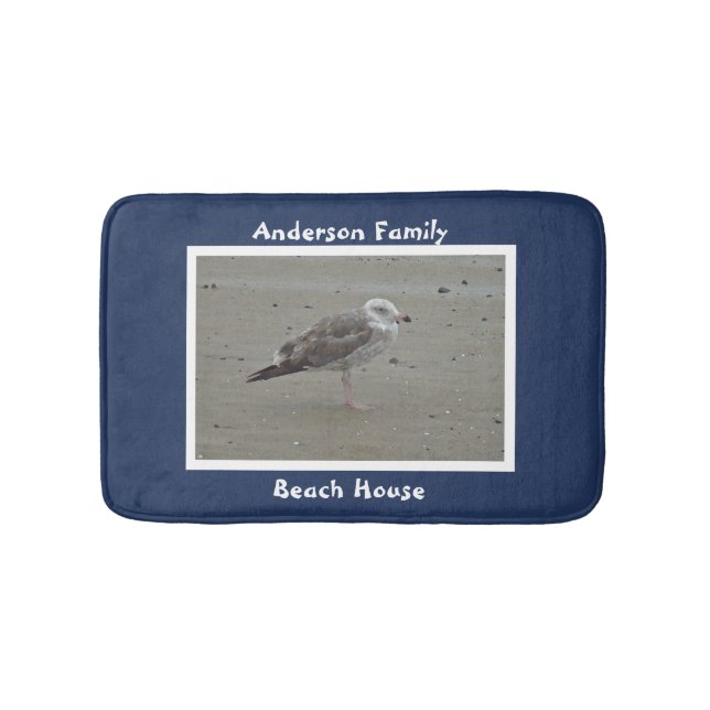 Beach House Artistic Seagull on Sand Ocean Animal Bath Mat (Front)
