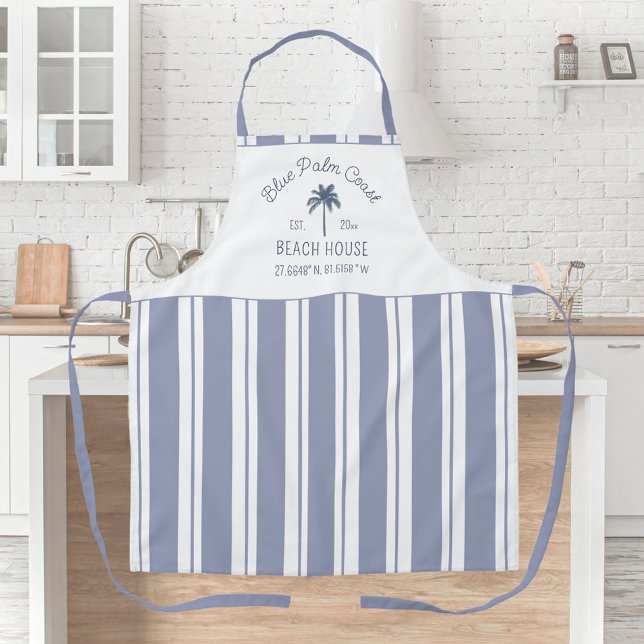 Beach House Blue Stripes Coastal Farmhouse Apron (In situ)