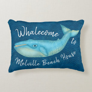 Beach House Blue Whale Nautical Whalecome Custom Accent Pillow
