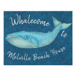 Beach House Blue Whale Nautical Whalecome | Custom Faux Canvas Print