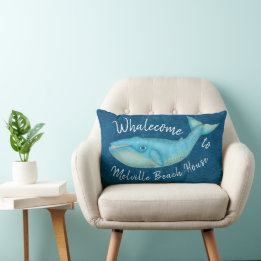 Beach House Blue Whale Nautical Whalecome | Custom Lumbar Pillow