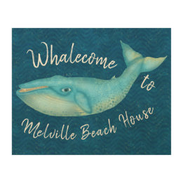 Beach House Blue Whale Nautical Whalecome | Custom Wood Wall Art