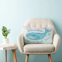 Beach House Blue Whale Nautical Whalecome | Name Lumbar Pillow