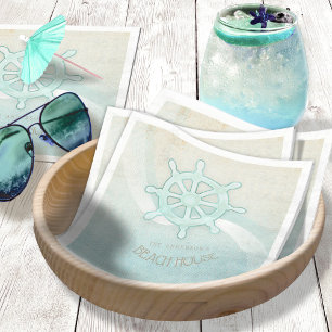 Beach House Boat Helm Aqua Blue ID623 Napkin