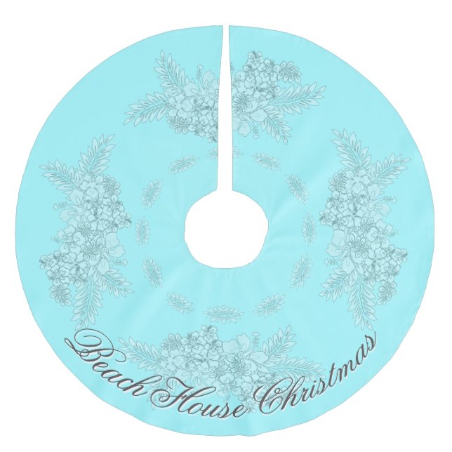 Beach House Christmas Hibiscus Swag Muted Brushed Polyester Tree Skirt (Front)