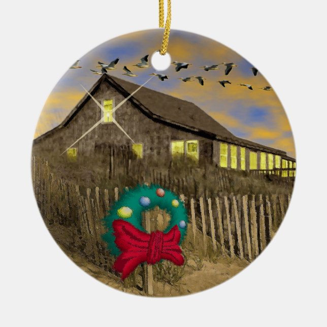 Beach House Christmas Ornament (Front)