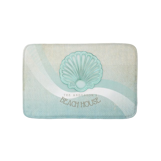 Beach House Clam Shell Aqua Blue ID623 Bath Mat (Front)