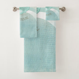Beach House Clam Shell Aqua Blue ID623 Bath Towel Set