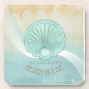 Beach House Clam Shell Aqua Blue ID623 Coaster