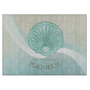 Beach House Clam Shell Aqua Blue ID623 Cutting Board
