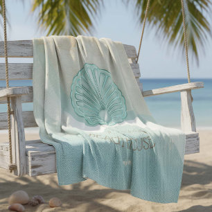 Beach House Clam Shell Aqua Blue ID623 Fleece Blanket