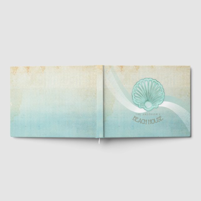Beach House Clam Shell Aqua Blue ID623 Guest Book (Full)
